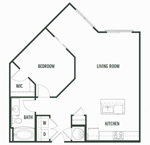 Floor plan for 1 bed, 1 bath, 853 sqft